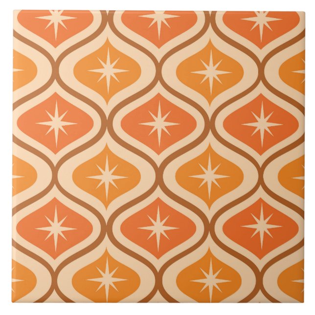 Mid Century Atomic Starbursts på Orange Ogee Kakelplatta (Framsidan)