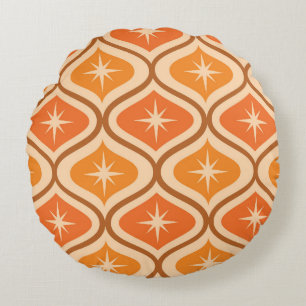 Mid Century Atomic Starbursts på Orange Ogee Rund Kudde