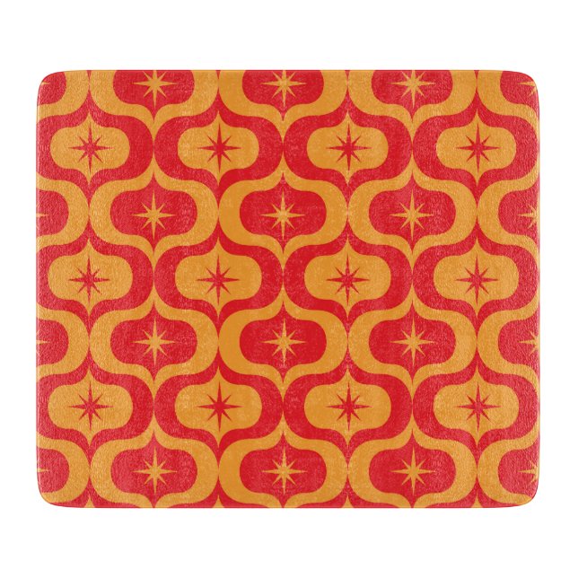Mid Century Atomic Starbursts på röd orange Ogee  (Framsidan)