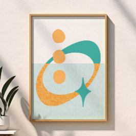 Mid Century Atomisk Abstrakt Aqua, Orange, Teal Poster