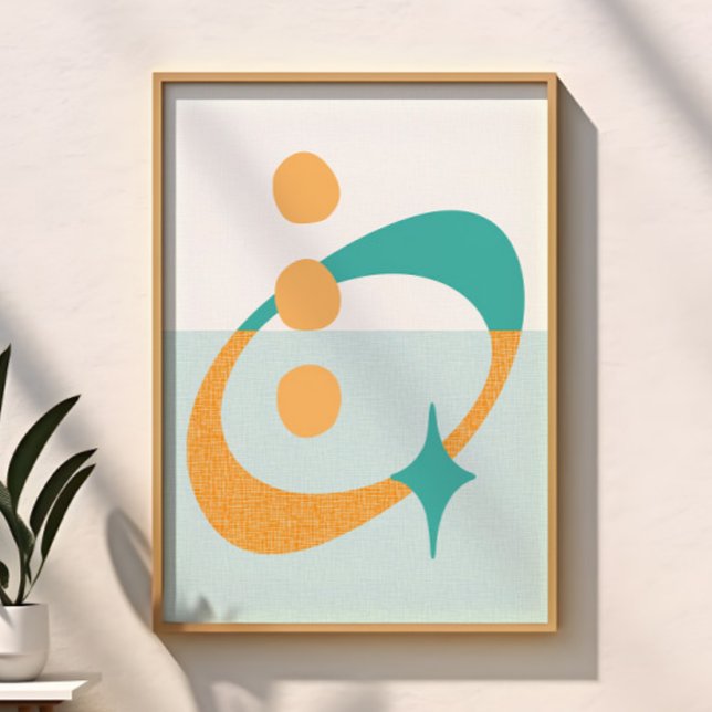 Mid Century Atomisk Abstrakt Aqua, Orange, Teal Poster (Skapare uppladdad)