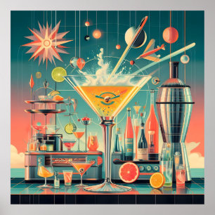 Mid Century Atomisk Futuristisk Citrus Martini Bar Poster