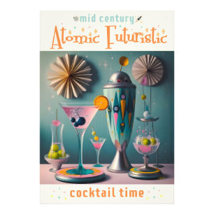 Mid Century Atomisk Futuristisk Cocktailtid Fototryck