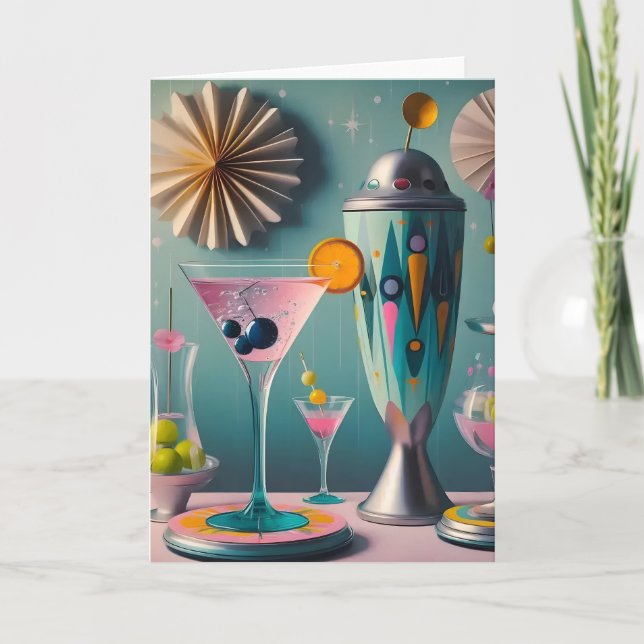 Mid Century Atomisk Futuristisk Cocktailtid Kort (Framsida)