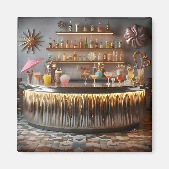 Mid Century Atomisk Futuristisk Partybar Magnet (Framsidan)