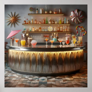 Mid Century Atomisk Futuristisk Partybar Poster