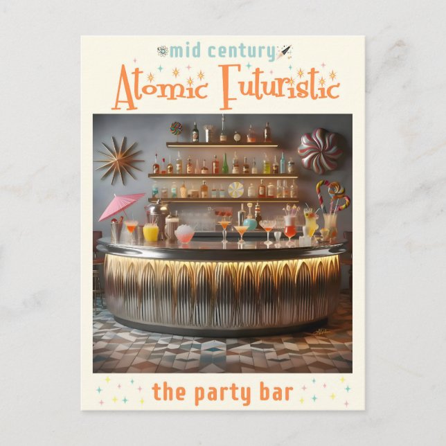 Mid Century Atomisk Futuristisk Partybar Vykort (Framsida)