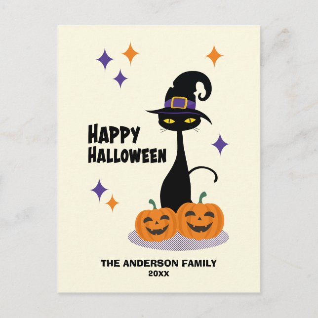 Mid-Century Atomisk Halloween Katt Helg Vykort (Framsida)