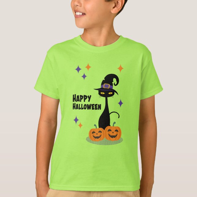 Mid-Century Atomisk Halloween Katt T Shirt (Framsida)