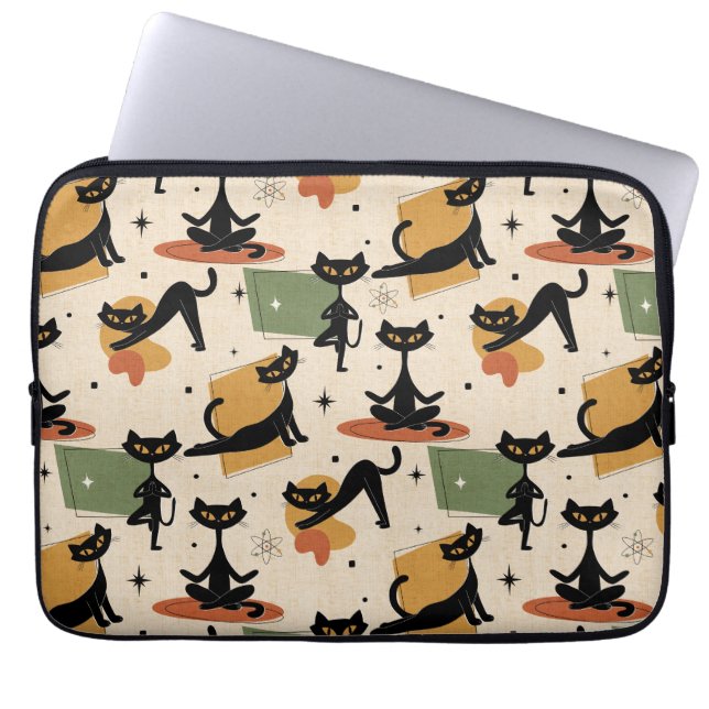 Mid-Century Atomisk Kattdesign | Retro Katt Laptop Fodral (Framsidan)