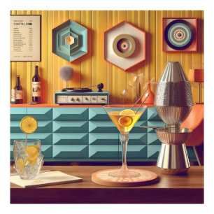 Mid Century Atomisk Retro Futuristisk Festrum Fototryck