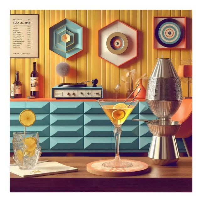 Mid Century Atomisk Retro Futuristisk Festrum Fototryck (Framsidan)