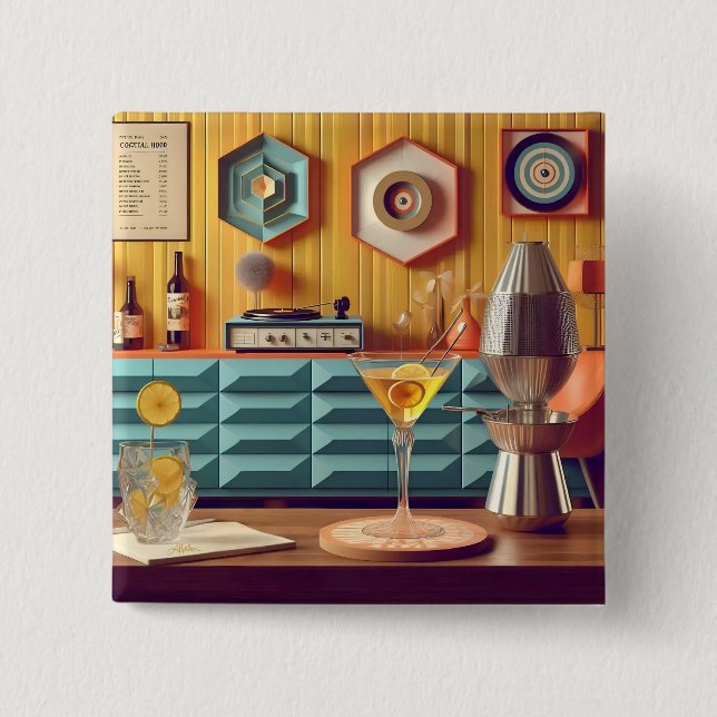 Mid Century Atomisk Retro Futuristisk Festrum Knapp (Framsida)