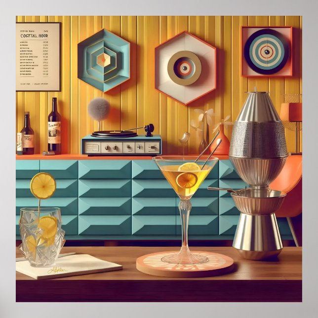 Mid Century Atomisk Retro Futuristisk Festrum Poster (Framsidan)