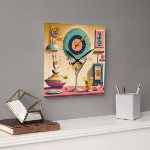 Mid Century Atomisk Retro Futuristisk Kanin Martin Fyrkantig Klocka