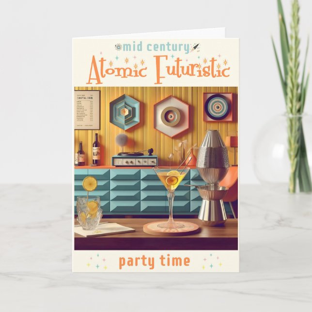 Mid Century Atomisk Retro Futuristisk Partyrum Kort (Framsida)
