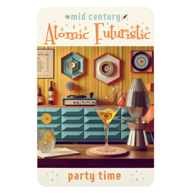 Mid Century Atomisk Retro Futuristisk Partyrum Magnet (Vertikal)