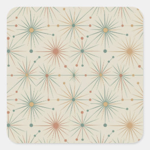Mid Century Atomisk Stjärnexplosion Modern Retro Fyrkantigt Klistermärke