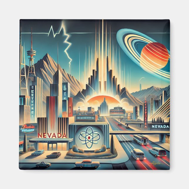 Mid Century Atomiska Rymdåldern Nevada Konst Magnet (Framsidan)