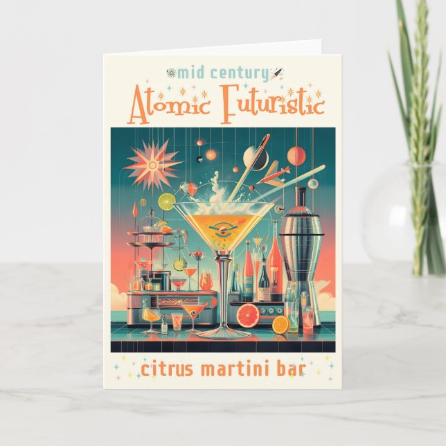 Mid Century Atomiskt Futuristisk Citrus Martini Ba Kort (Framsida)