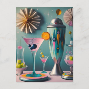 Mid Century Atomiskt Futuristisk Cocktailtid Vykort