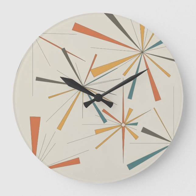 Mid Century Atomstjärna Geometrisk Retro Stor Klocka (Framsida)