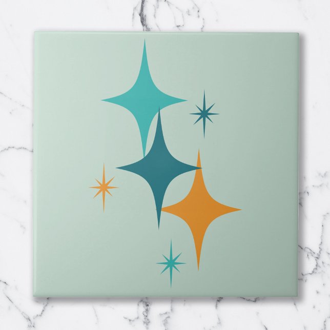 Mid Century Atomstjärnburst Turkos, Aqua, Orange Kakelplatta (Skapare uppladdad)