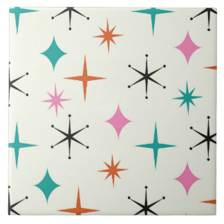 Mid Century Atomstjärnor i Rosa Teal Orange Kakelplatta