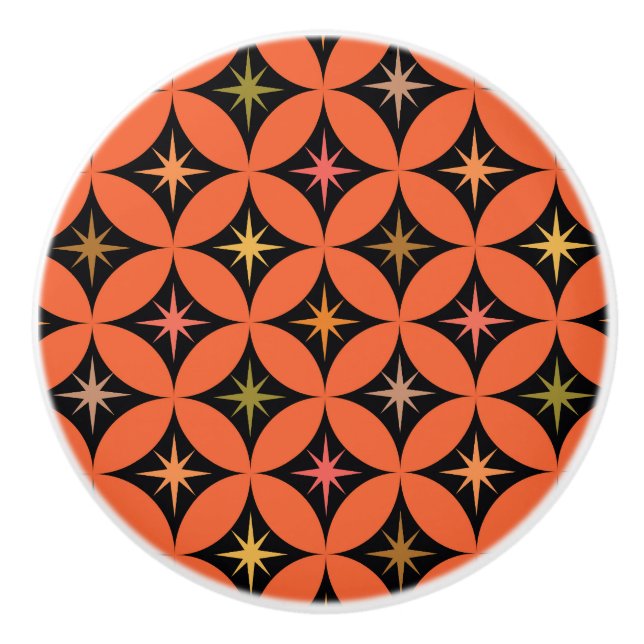 Mid Century Atomstjärnor på Orange Cirklar Knopp (Framsidan)