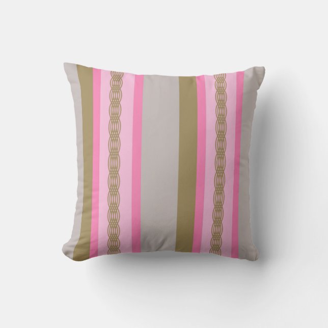 Mid-Century awning rand - grått / grått, rosa, tan Kudde (Framsida)