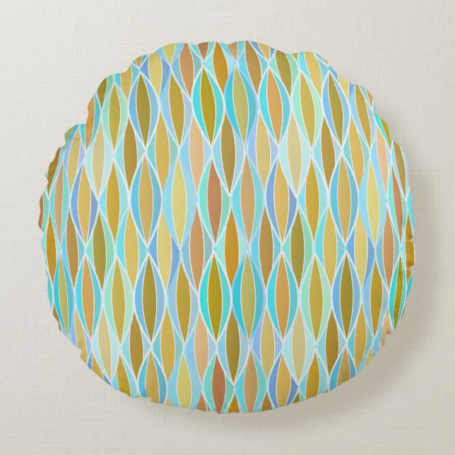 Mid-Century bandtryck - blues och neutrala Rund Kudde (Framsidan)