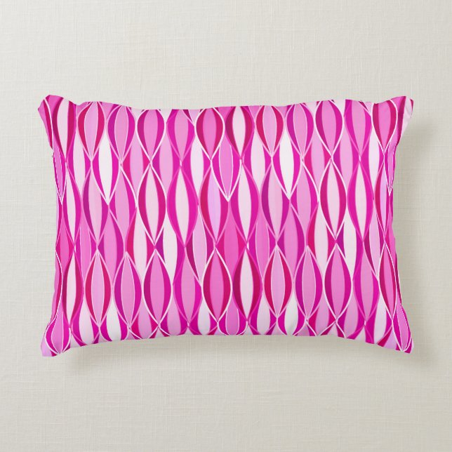 Mid-Century bandtryck - nyanser av fuchsia rosa Prydnadskudde (Framsidan)