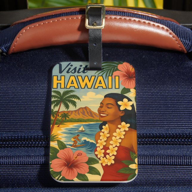 Mid Century Besök Hawaii Turism Konst Bagagebricka (Framsida Insitu 2)