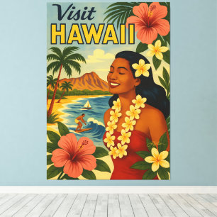Mid Century Besök Hawaii Turism Konst Canvastryck