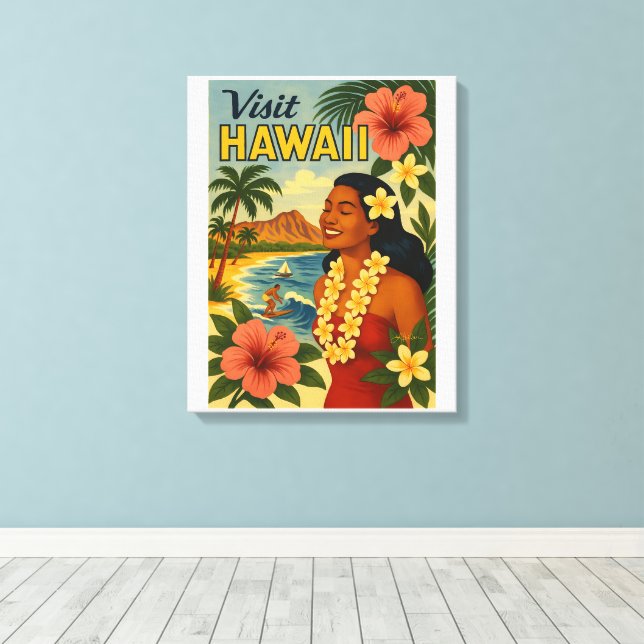Mid Century Besök Hawaii Turism Konst Canvastryck (Insitu (trägolv))