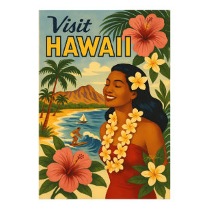 Mid Century Besök Hawaii Turism Konst Fototryck