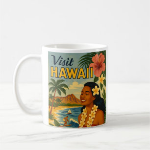 Mid Century Besök Hawaii Turism Konst Kaffemugg