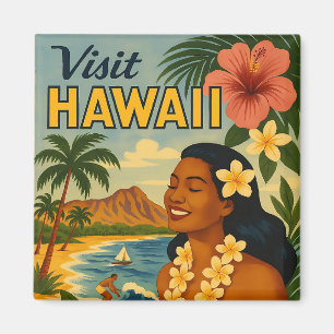 Mid Century Besök Hawaii Turism Konst Magnet