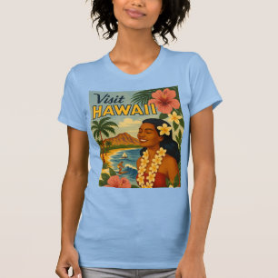Mid Century Besök Hawaii Turism Konst T Shirt