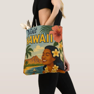 Mid Century Besök Hawaii Turism Konst Tygkasse