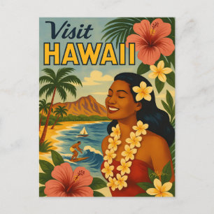 Mid Century Besök Hawaii Turism Konst Vykort