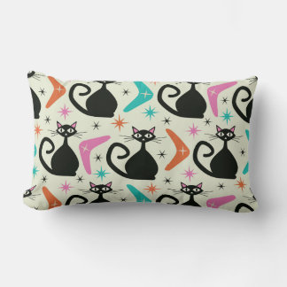 Mid Century Black Atomic Cats with Boomerangs  Lumbarkudde