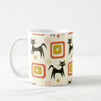 Mid Century Black Atomic Cats with Vintage squares Kaffemugg