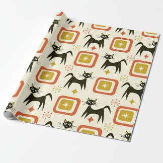 Mid Century Black Atomic Cats with Vintage squares Presentpapper