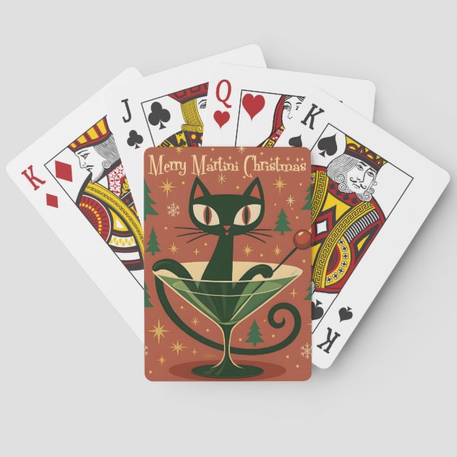 Mid Century Black Cat Merry Martini Christmas Casinokort (Baksidan)