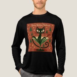 Mid Century Black Cat Merry Martini Christmas T Shirt