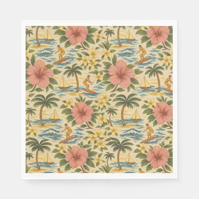 Mid Century Bleknad Hawaiiansk Tröja Print  Pappersservett (Framsidan)