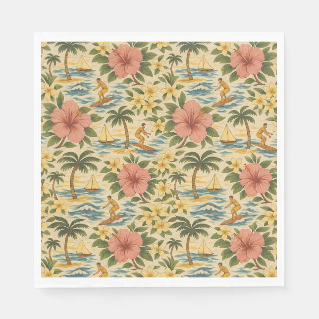 Mid Century Bleknad Hawaiiansk Tröja Print  Pappersservett (Framsidan)