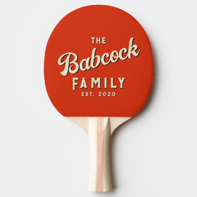 Mid-Century Blodapelsin Retro Familjenamn & År Pingisracket (Framsidan)