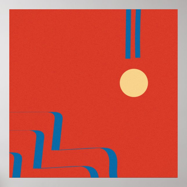 Mid Century Blue Line, Art of Lines, Art Abstract Poster (Framsidan)